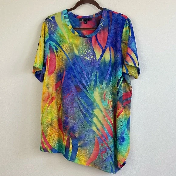 Calessa Tie Dye Asymmetrical Hem Art To Wear Top Size 1X - Picture 1 of 5